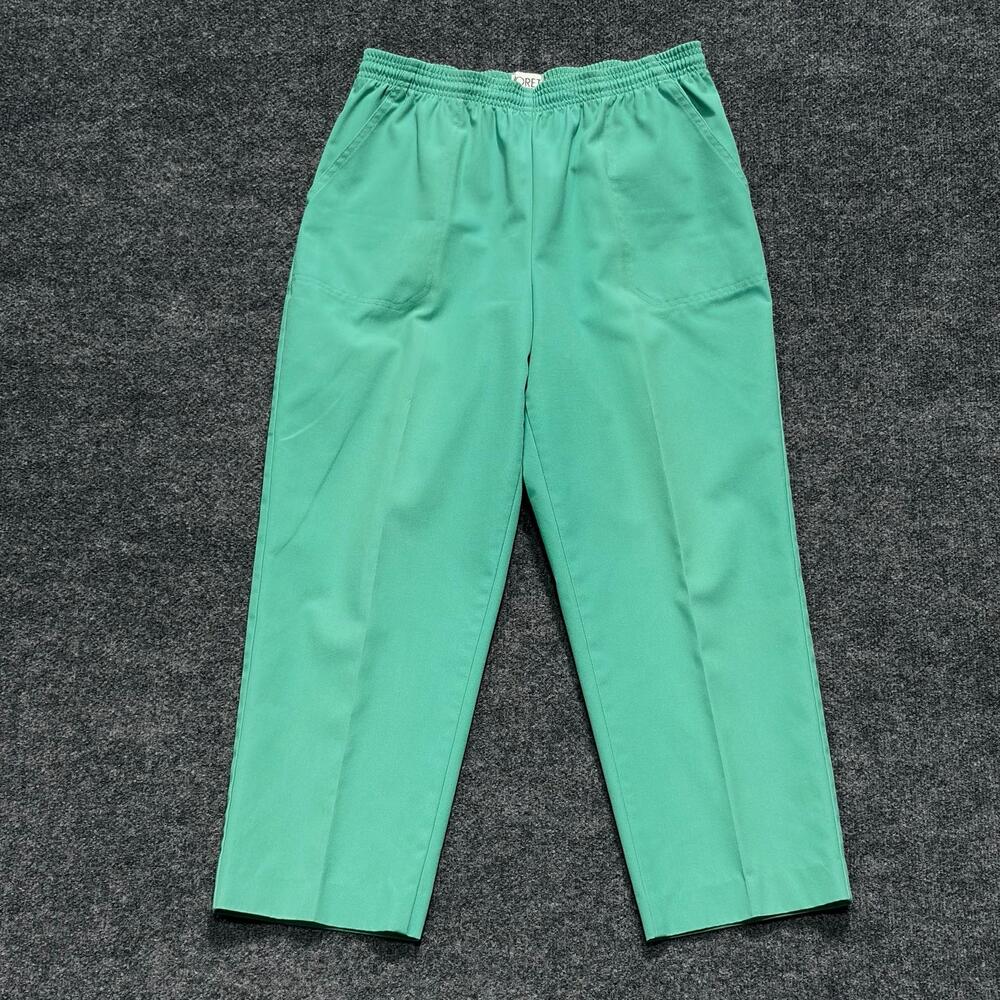 Vintage Koret Pants Womens 16P Green Twill Pull On Elastic Waist Pockets USA